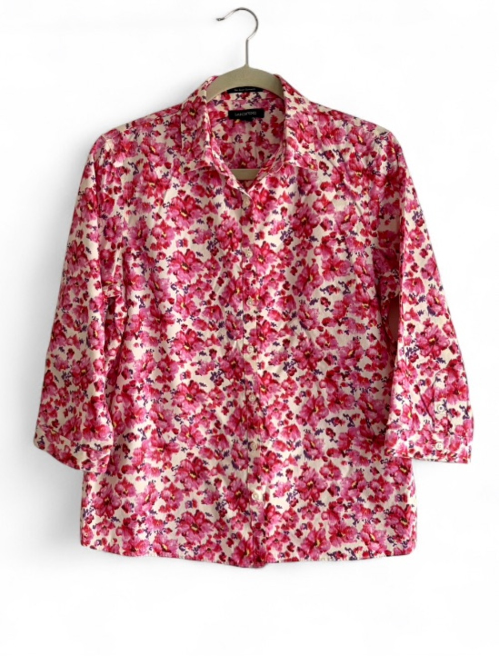 Lands' End 100% Cotton No Iron Floral Button Down Shirt Size 12